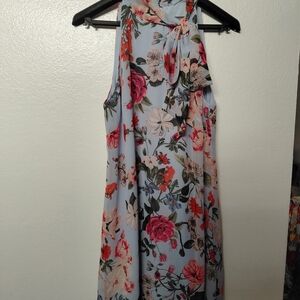 Vince Camuto Light Blue Floral Tie-Neck Dress